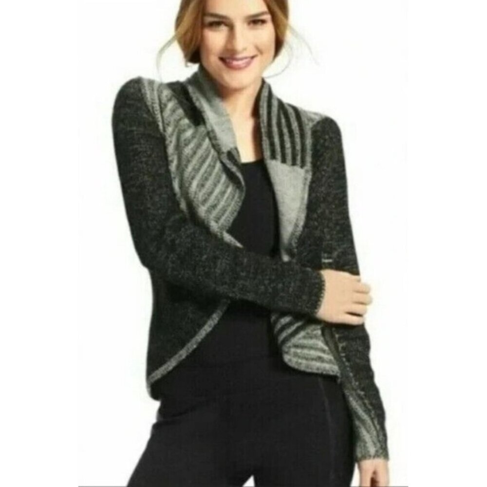 cAbi Womens GrayBlack Patchwork Circle Open Cardigan Wool Blend Medium